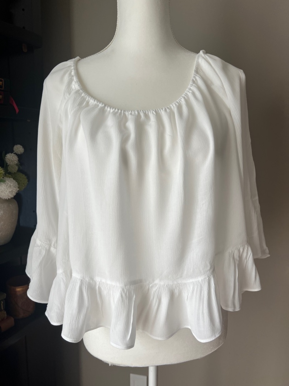 Zara White Ruffle Hem Peasant Blouse